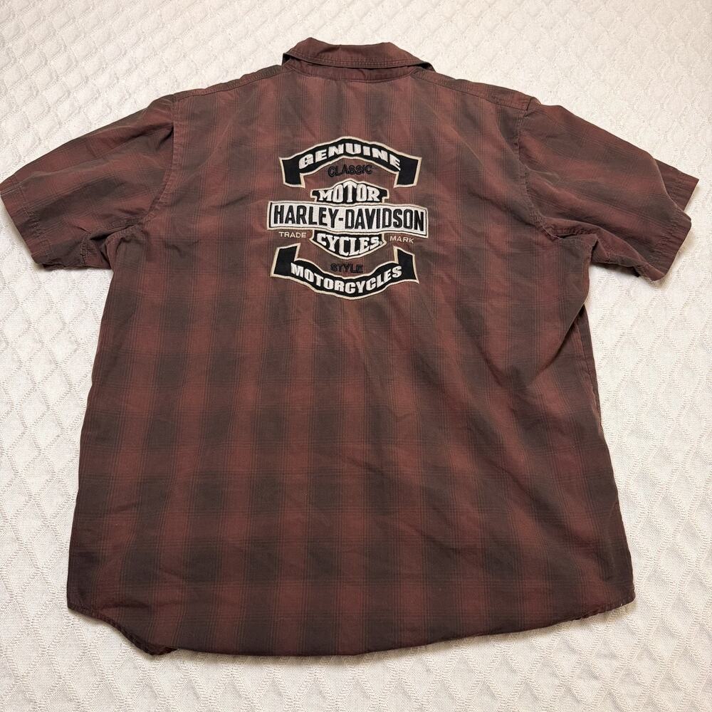 Harley Davidson Red Plaid Button Down Short Sleeve Shirt Men Size XL